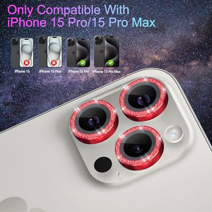 Camera Lens Protector for iPhone 15 Pro/15 Pro Max, Glitter Red - color: Glitter Red