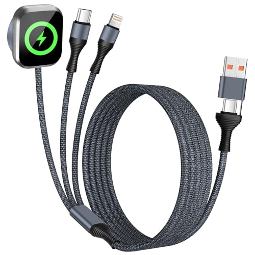 Travel Essentials 3in2 Multi Charging Cable for iPhone Watch Charger,5FT - color: Dark Gray, size: AC to C+L+iWatch
