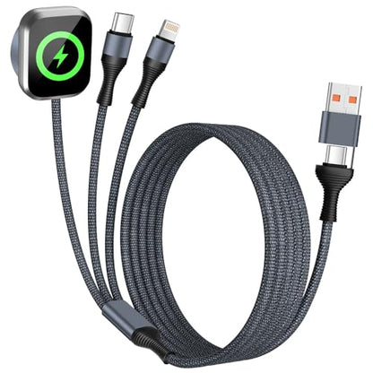 Travel Essentials 3in2 Multi Charging Cable for iPhone Watch Charger,5FT - color: Dark Gray, size: AC to C+L+iWatch