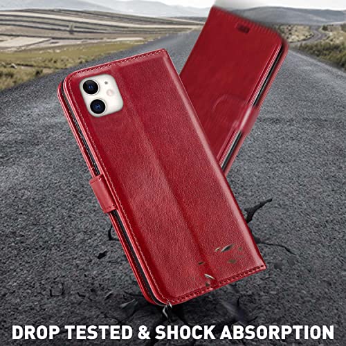 MONASAY Wallet Case Compatible for iPhone 12 mini 5G 5.4-inch,[Glass Screen Protector Included] [RFID Blocking] Flip Folio Leather Cell Phone Cover with Credit Card Holder, Red - color: Red