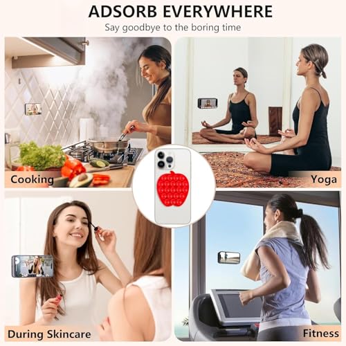 CIEO SuctionPhone Grip, Strong Silicone Suction,Strawberry Sticky Grip,Suitable for Selfies and Videos on Mirrors, Bathrooms and Smooth Surfaces, Compatible with iPhone (Red) - color: Red