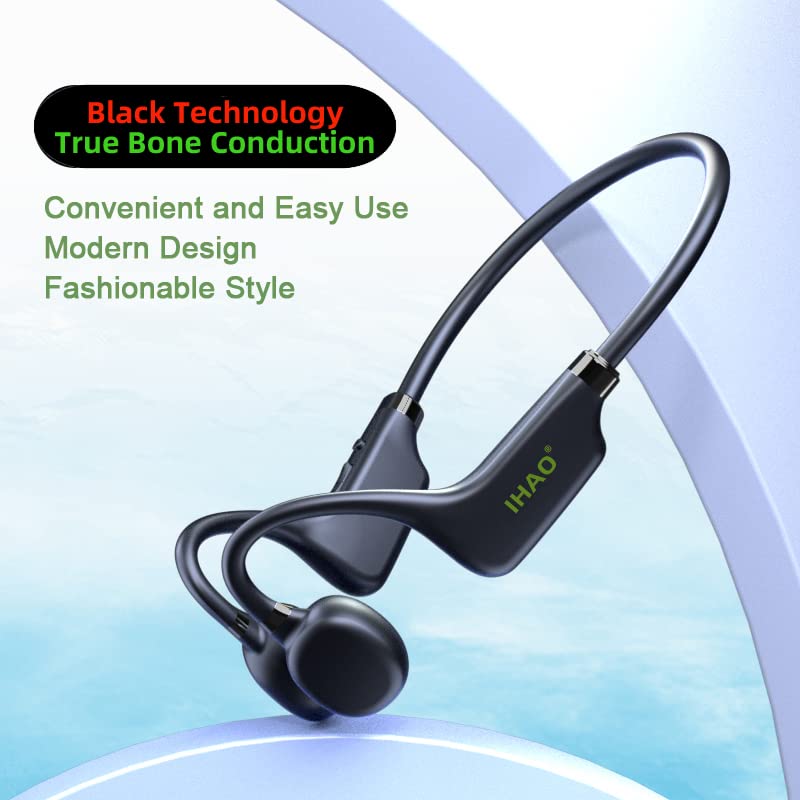 IHAO True Bone Conduction Headphones Open Ear Headset Able to be a MP3 Player with Micro Disk Stereo Bluetooth Earphone for Driving Bicycling Running Skiing - color: X9 Bone Conduction Black