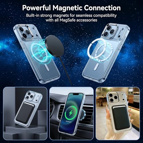 for iPhone 17 Pro Max Clear Case with Electroplated Camera Ring & Buttons, MagSafe Compatible, Military-Grade Shockproof, Anti-Yellowing Slim Transparent Cover - color: White