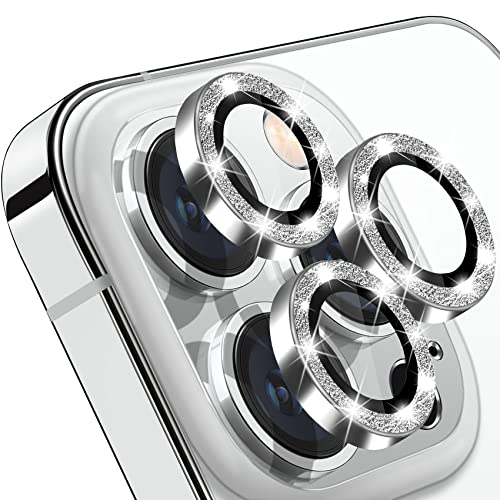 Compatible with iPhone 12 Pro Max Camera Lens Protector, Bling Glitter 9H Tempered Glass Camera Cover Anti Scratch Shockproof Screen Protector Individual Ring - 3Pcs Glitter Silver - color: Silver Glitter