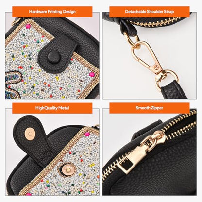 Women's Small Crossbody Cell Phone Bag, Boho Colorful Beaded Purse Wallet with Handmade Cute Patterns - color: Elephant-white