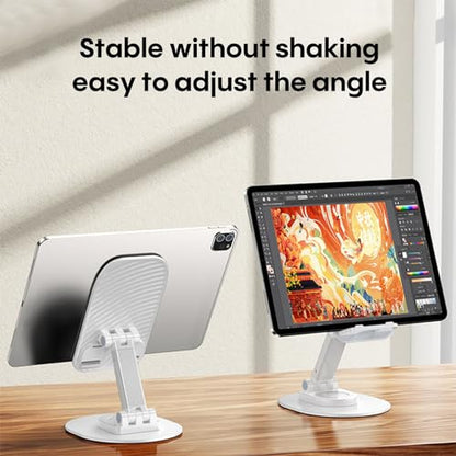 Foldable Desktop Phone Holder, Phone Holder on Desk Compatible with iPhone15, 14, 13 Pro Max Mini, Suitable for 3.5-12.9 inch Phones and Tablet Computer. (White) - color: White