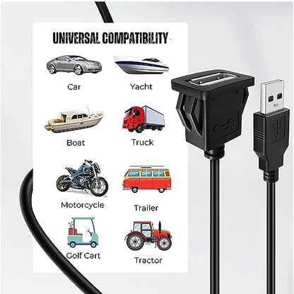 TNP USB Flush Mount Extension Cable, Square Panel Mount, Single Port, 3 ft - size: 3FT