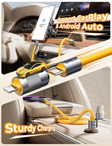 220W 4 in 1 USB C Cable, Chubby Super Fast Charging Cable,5FT - color: Yellow, size: 220W, style: Silicone Cable