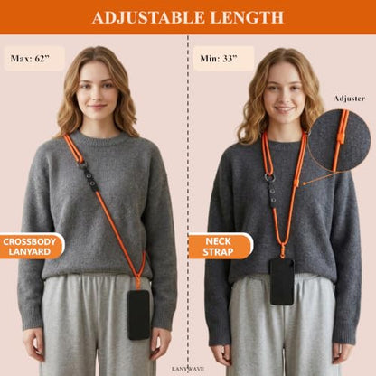 Adjustable Crossbody Phone Lanyard with Hanging Loops - color: Orange