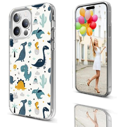 for iPhone 14 Pro Max Case for Women Girl Men, Full Protective Shockproof Slim Soft TPU Clear Phone Cover Cases for iPhone 14 ProMax 6.7,Cute Cartoon Animal Dinosaur Volcanoes Tropical Plant - color: Dinosaur