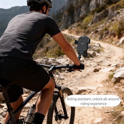 Universal Motorcycle Bike Phone Mount with 360° Rotation, Anti-Shake Silicone Grip, Universal Handlebar Mount 20-32mm, Phone Holder with Storage Hook