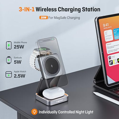 25W Fast Wireless Charging Station, Travel Charger for iPhone 18 Pro Max - color: BLACK
