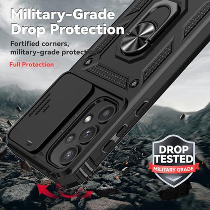 for Galaxy A35 5G Case,with Screen Protectors and Camera Cover,[Military Grade] 16ft.Drop Tested Cover with Magnetic Kickstand Protective Case for A35 5G, Black - color: Black