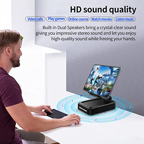 JTEMAN Tablet Stand with Bluetooth Speaker, Adjustable Foldable Desk Dock - color: Silver Black