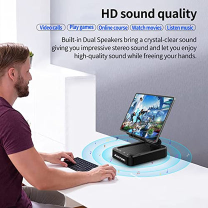 JTEMAN Tablet Stand with Bluetooth Speaker, Adjustable Foldable Desk Dock - color: Silver Black