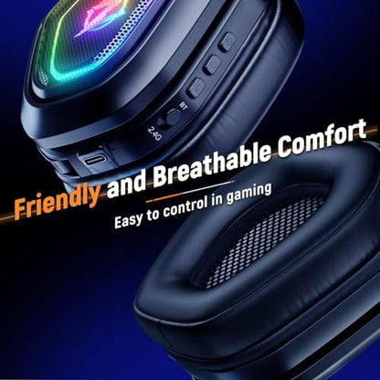 Ozeino 2.4GHz Wireless Gaming Headset with Microphone, 2.4G USB & Type C Transmitter - 30h Battery Life - RGB Lighting Gaming Headphones for PS5, PS4, PC, Phone