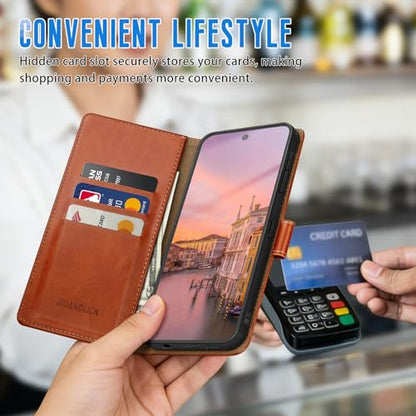 Wallet Case for Samsung Galaxy S25 Ultra, Light Brown | RFID-Blocking Card Holder, Kickstand, Magnetic Closure, PU Leather Folio Flip Cover, Protective Women Men Cases - color: Light Brown, size: Samsung Galaxy S25 Ultra