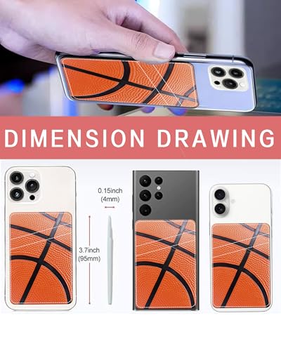 Phone Card Holder, Dual Pocket Leather Phone Wallet Adhesive Stick On, Cute Card Holder, Credit Card Holder for Phone Case Basketball Pattern - color: Basketball Pattern