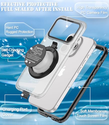 Waterproof Phone Case for iPhone 6.1‘’, Self-Check Function Underwater Pouch Dry Bag Beach Travel Essentials Floating Shower Snorkeling for iPhone 15/14/13/12/11,15/14/13/12/11 Pro, XR/XS 6.1"