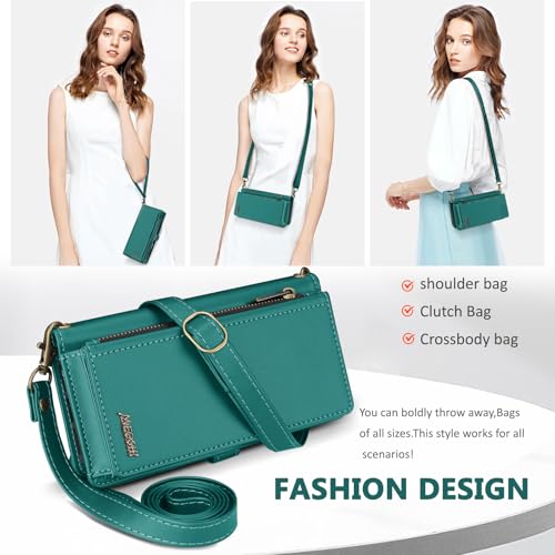 for Samsumg Galaxy S25 Wallet Case, Detachable Magnetic Shockproof Phone Case,Faux Leather Crossbody Wallet,with RFID Blocking，Zipper Card Holder，Shoulder Strap (Green) - color: Green, size: Samsumg Galaxy S25