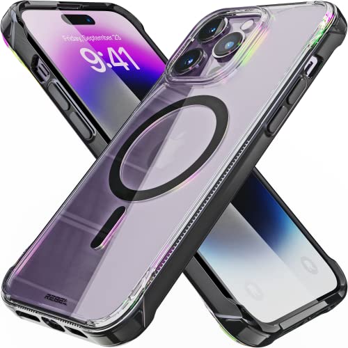REBEL Clear Case for iPhone 14 Pro Max [Crystal Series Gen-4] Strong MagSafe Compatible, Anti-Scratch, Non-Yellowing, Protective Shockproof Bumpers, Metal Buttons, 6.7 Inch Phone 2023 (Crystal Black) - color: Crystal Black, size: iPhone 14 Pro Max
