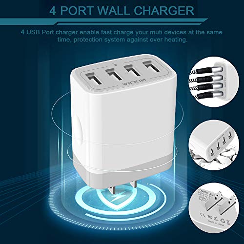 USB Charger Cube, Wall Charger Plug, AILKIN 4.8A 4-Muti Port USB Adapter - color: White