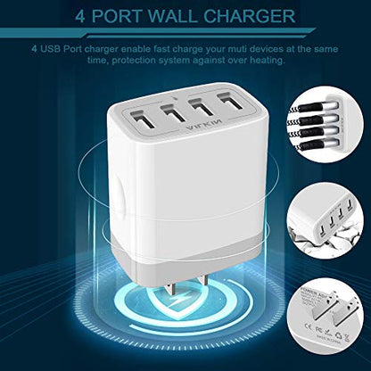 USB Charger Cube, Wall Charger Plug, AILKIN 4.8A 4-Muti Port USB Adapter - color: White