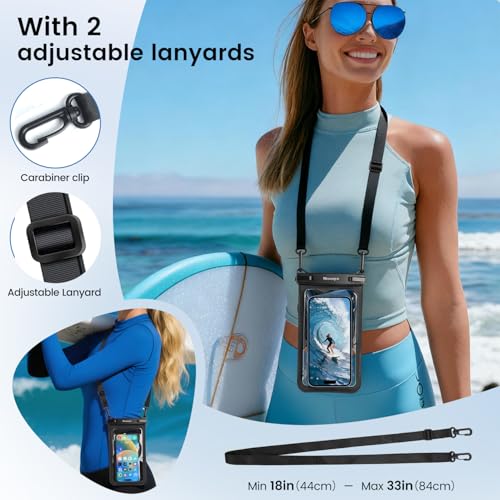 Niveaya [Floatable Floating Waterproof Phone Pouch 2 Pack-Up to 8.5", Large Space Adjustable Neck Lanyard Waterproof Phone Case, Phone Dry Bags for Vacation Beach Pool Kayak Cruise Travel Essentials - color: Black + Black