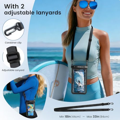 Niveaya [Floatable Floating Waterproof Phone Pouch 2 Pack-Up to 8.5", Large Space Adjustable Neck Lanyard Waterproof Phone Case, Phone Dry Bags for Vacation Beach Pool Kayak Cruise Travel Essentials - color: Black + Black