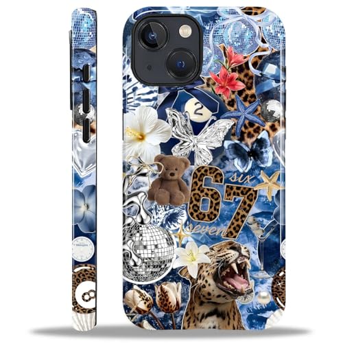 Case for iPhone 14 Plus, Cute Phone Case, Blue Leopard Collage | Hybrid 2-Layer Phone Cover，Military-Grade Protection Durable Shockproof Anti-Scratch Cases - color: Blue Leopard Collage, size: Iphone 14 Plus