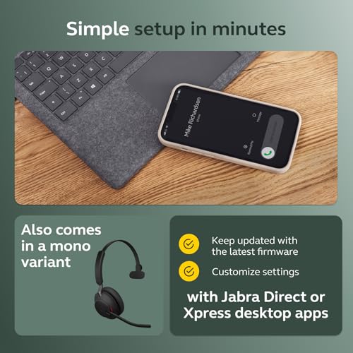 Jabra Evolve2 65 Bluetooth Wireless Headset with Mic for Calls and Music, Dual-Ear Headphones with USB-A Adapter, Up to 37 Hours Battery, Noise-Cancelling, Works with Online Meeting Apps, Black (193) - size: USB-A Dongle, style: All Platforms