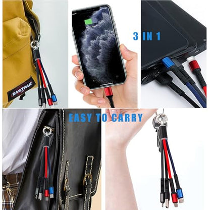 Portable Multi Charging Keychain, 3 in 1 Short Charge Cord, 0.5FT Cable for Travel Powerbank (2Pack)