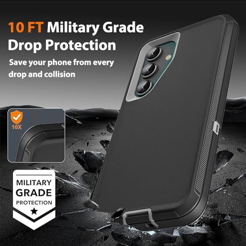 for Samsung Galaxy S23 FE Case with 2Pcs Tempered Glass Screen Protector and 1Pcs Camera Lens Protector, 3 in 1 Heavy Duty Shockproof/Drop Proof/Dust Proof Case (Black/Grey) - color: Black/Grey