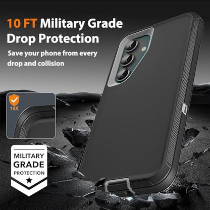 for Samsung Galaxy S23 FE Case with 2Pcs Tempered Glass Screen Protector and 1Pcs Camera Lens Protector, 3 in 1 Heavy Duty Shockproof/Drop Proof/Dust Proof Case (Black/Grey) - color: Black/Grey