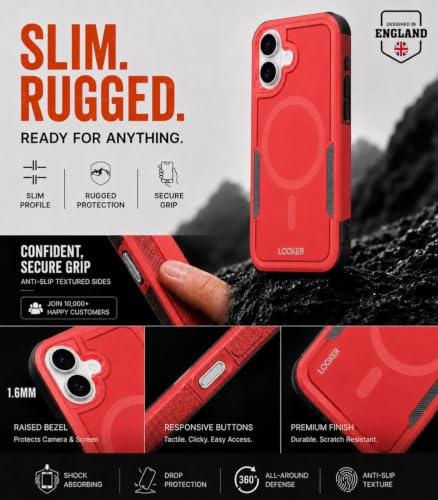 LOOXER® Heavy Duty Rugged Magnetic Case for iPhone 17 (6.3”) | Military Grade Shockproof Protection,MagSafe Compatible+ Tempered Glass Included (Red, 17) - color: Red, size: 17