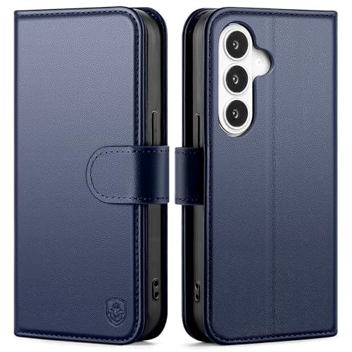 Compatible with Samsung Galaxy S26 Plus Genuine Leather Case Wallet with Card Holder,Women Men Real Leather Flip RFID Blocking Credit Card Slots Kickstand Protective Phone Cover,Dark Blue - color: Dark Blue, size: Samsung Galaxy S26 Plus - 6.7"