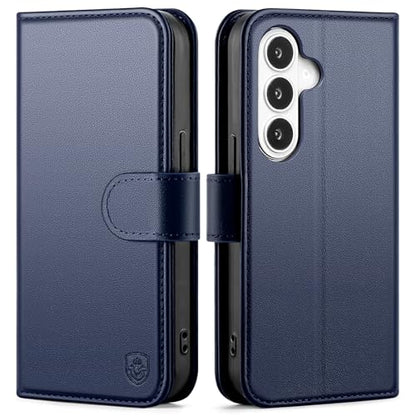 Compatible with Samsung Galaxy S26 Plus Genuine Leather Case Wallet with Card Holder,Women Men Real Leather Flip RFID Blocking Credit Card Slots Kickstand Protective Phone Cover,Dark Blue - color: Dark Blue, size: Samsung Galaxy S26 Plus - 6.7"