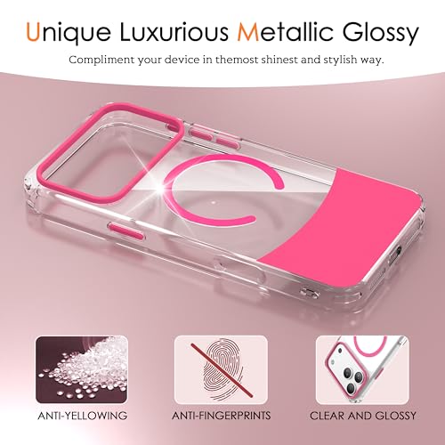 Magnetic Case for iPhone 17 Pro, Crystal Clear, [Compatible with Magsafe][Military Grade Drop Protection] Anti-Yellowing Slim Shockproof Transparent Protective Phone Cover, Rose Red - color: Rose Red, size: iPhone 17 Pro