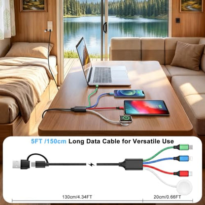 Multi Charging Cable for Apple Watch Charger 4 in 2 Travel Essentials - color: Black