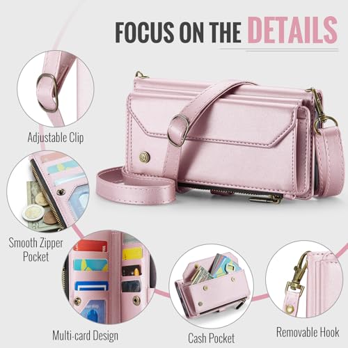 for Google Pixel 10a 6.3" Case, Women Men Multi-Function Wallet Case with Stand RFID Blocking Includes Shoulder Strap Wrist Strap Google Pixel 10a (Pink) - color: Pink