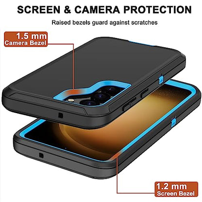 for Samsung Galaxy S23 Case with Belt Clip Holster, 2 x Screen Protector, Heavy Duty Military Grade Full Body Shockproof Dust-Proof Rugged Protective Cover for Samsung S23 5G (Black Blue) - color: Black/Blue