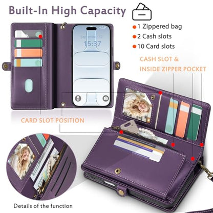 for Wallet Case Compatible with iPhone 17 Air,Multi-Function Detachable 3 in 1 Magnetic iPhone 17 Air Case Wallet,Flip Strap Zipper Card Holder Phone Case with Shoulder Straps (Pruple) - color: Purple, size: iPhone 17Air