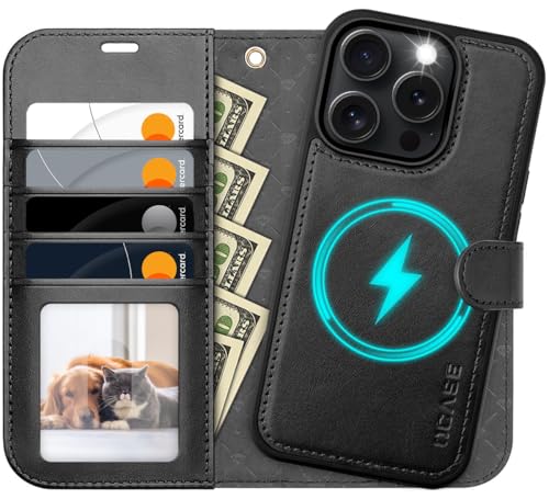 OCASE for iPhone 16 Pro Max Case Detachable Wallet Case with Card Holder, 2 in 1 Pu Leather Flip Folio with RFID Blocking Stand Wrist Strap Shockproof Phone Cover 6.9 Inch 2024, Graphite | Removable magnetic case, with hand strap, wireless charging, card