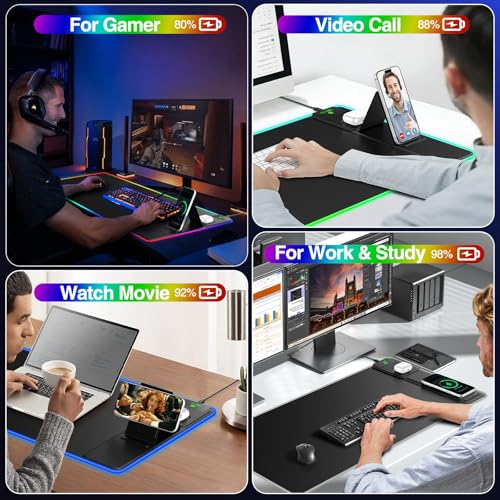 RGB Gaming Mouse Pad with Magnetic Wireless Charging & Foldable Phone Stand - color: RGB-Magnetic Stand-31.5"x15.8"-Right