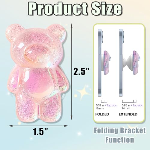 3D Gummy Bear Phone Grip Stand Cute Gummy Bear Style Expandable Collapsible Mobile Phone Grip Stand Holder Comfortable to Hold Phone Grips for Smartphone & Tablet Cell Phone (Pink) - color: Pink