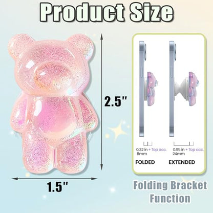 3D Gummy Bear Phone Grip Stand Cute Gummy Bear Style Expandable Collapsible Mobile Phone Grip Stand Holder Comfortable to Hold Phone Grips for Smartphone & Tablet Cell Phone (Pink) - color: Pink