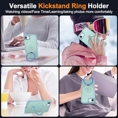 SKYLMW Compatible with iPhone 16e/17e Case with Stand,Blue | iPhone 16e Case iPhone 17e Case 6.1",Magnetic Ring Stand,Compatible with MagSafe,Military-Grade Protection,Great Grip Feeling - color: Blue, size: Iphone 16e & Iphone 17e