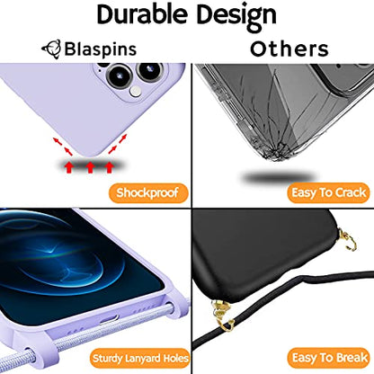 Crossbody Lanyard Strap Case for iPhone 14 Pro Max, Neck Cross Body, Adjustable Holder Removable, Drop Protection Shockproof, Hands-Free Silicone Case 6.7 inch, 150 cm Strap, iP14PM - Purple - color: Purple