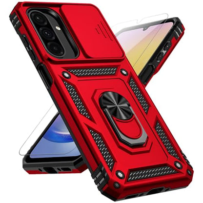 for Samsung Galaxy A17 / Galaxy A26 5G Case, with Slide Camera Cover HD Screen Protector [Military Grade Drop Tested] Ring Holder Kickstand Protective Phone Case for Samsung Galaxy A17, Red - color: Red w/ Slide Camera 2nd gen. Military Grade