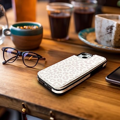 uCOLOR for iPhone 13/14 Wallet Case with Card Holder Beige Leopard | PU Leather RFID Blocking for Women Men Magnetic Clasp Kickstand 6.1" - color: Beige Leopard